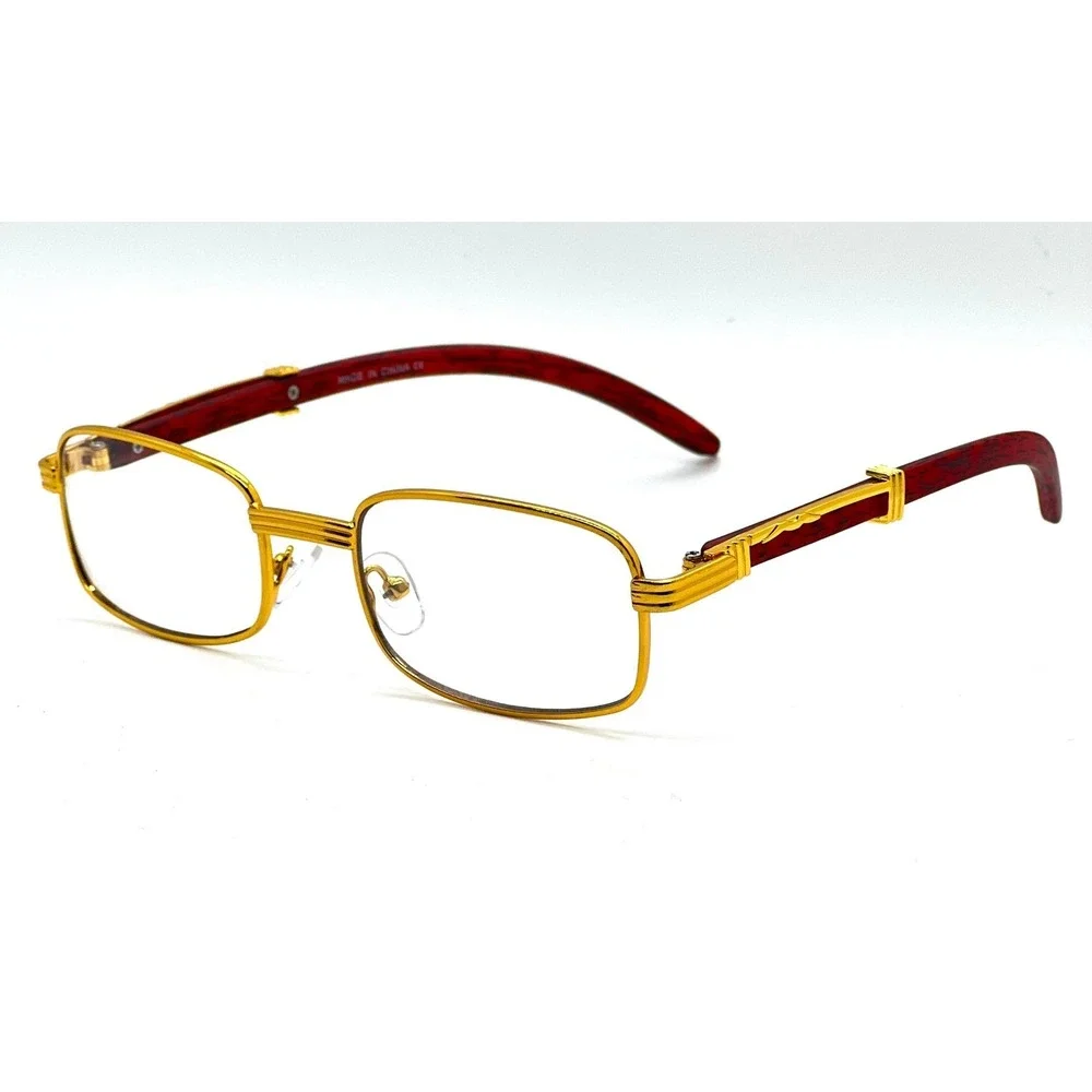 Rimless Rectangle Sunglasses for Men Hip-hop Wood Small Square Clear Lens Lentes